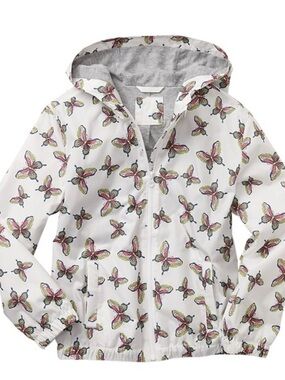 Gap Optic White Butterfly Print Hooded Waterproof Windbreaker Jacket